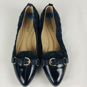 New Ellen Tracey Flats Navy Blue Gold Accents 7.5